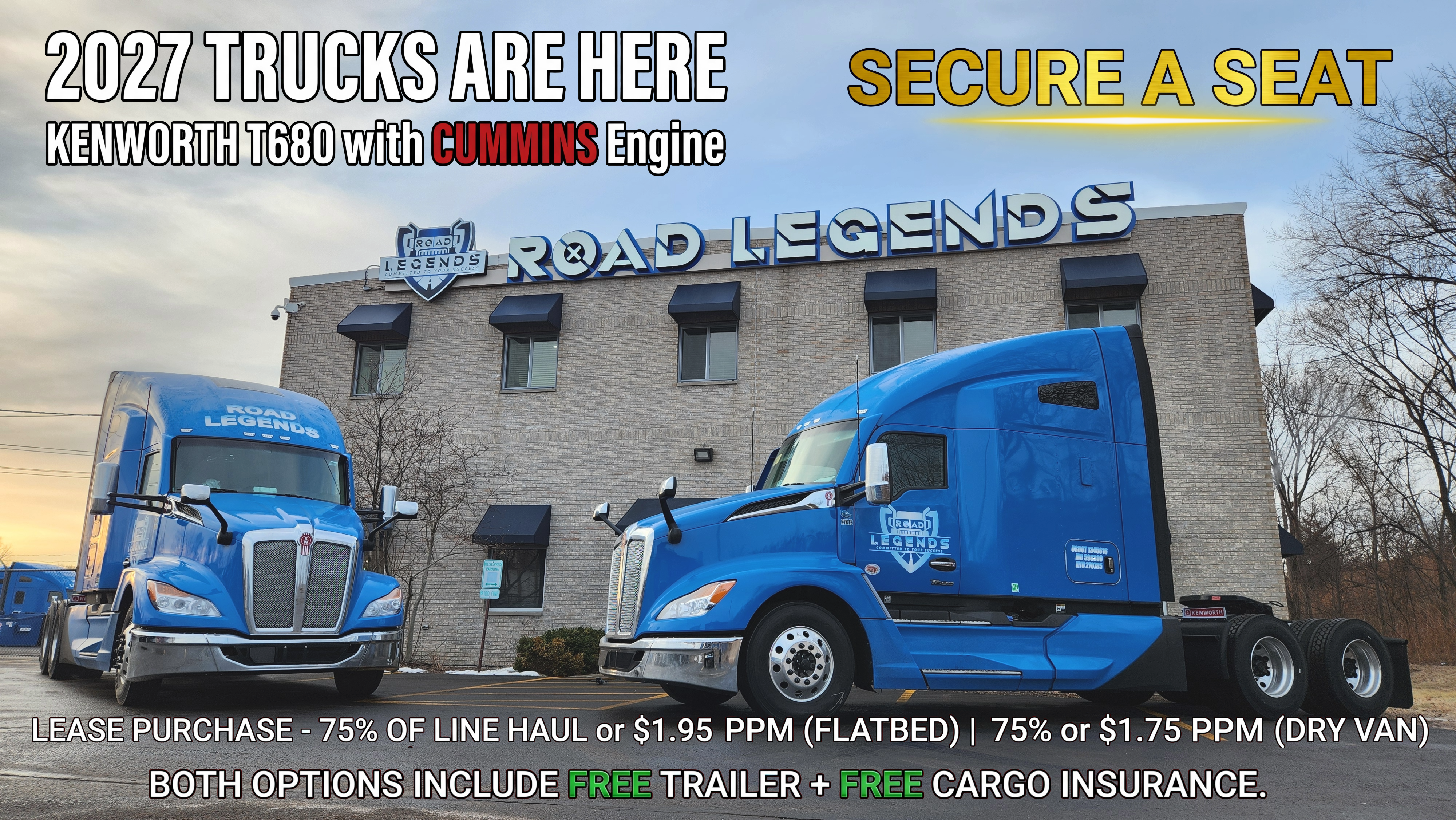 LEASE PURCHASE OFFER - 2027-2026-2025 KW T680 with Cummins Engine &  2027-2026-2025 Freightliner Cascadia DD15 Trucks and more...