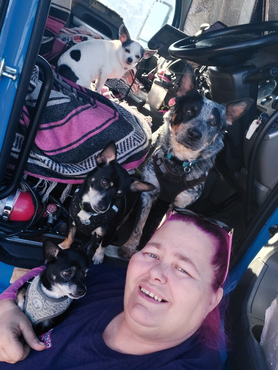 woman truck driver pets